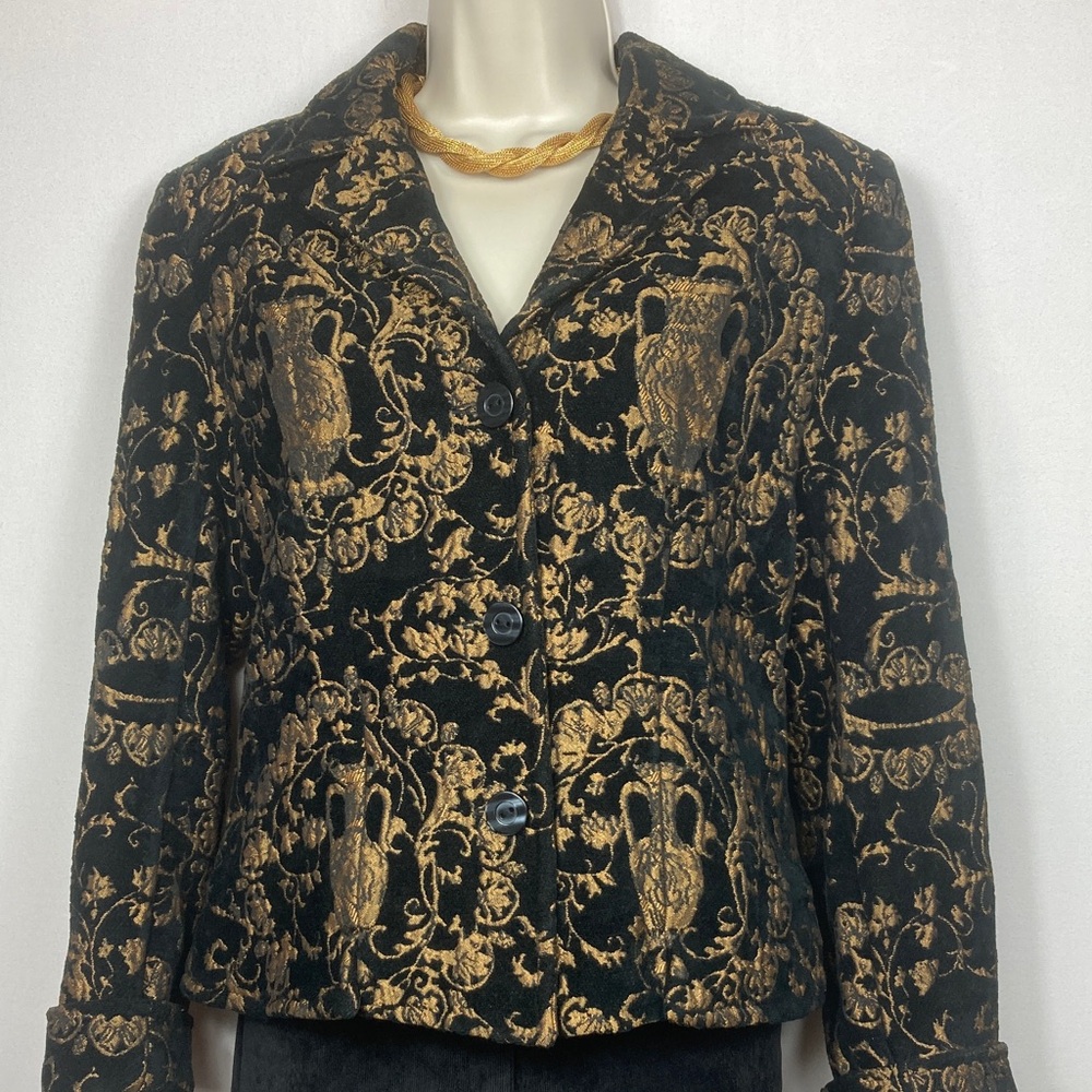 Christopher & Banks Black and Gold Brocade Blazer